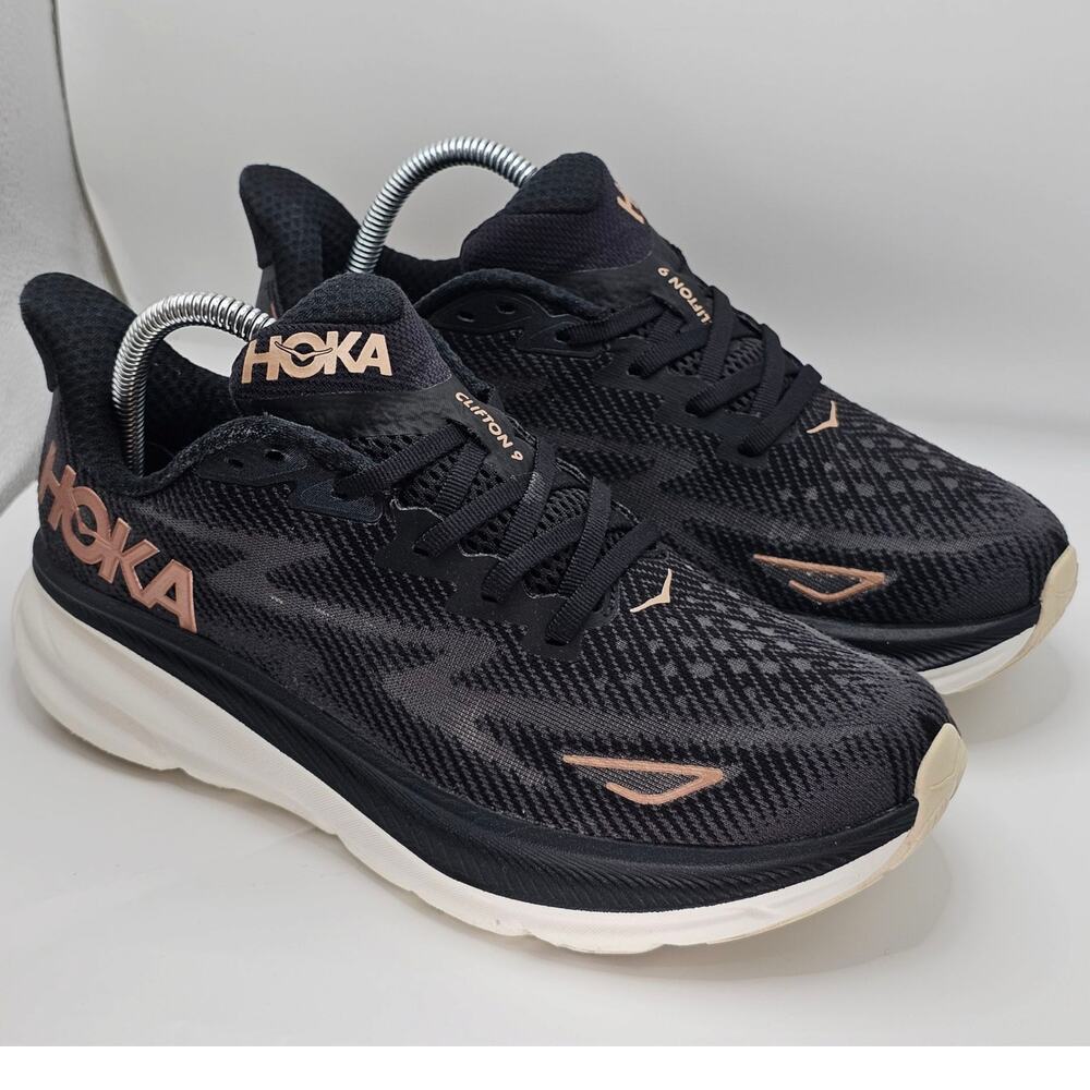 Hoka One One Clifton 9 Black Rose Gold  Womens 8.5B UK 7 Running Shoes Sneakers